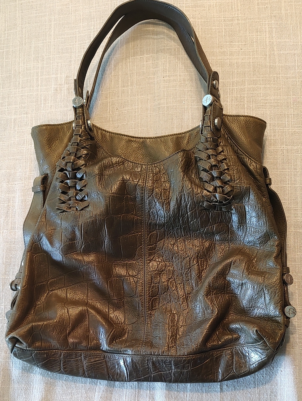 B Makowsky Green Croc Pattern  Leather Shoulder Bag. Excellent Condition.